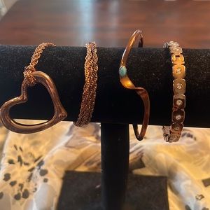 Copper set-necklace, with a heart and  two bracelets